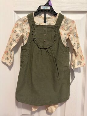 Carter's Olive Green Corduroy Pinafore with Cream Floral Tee